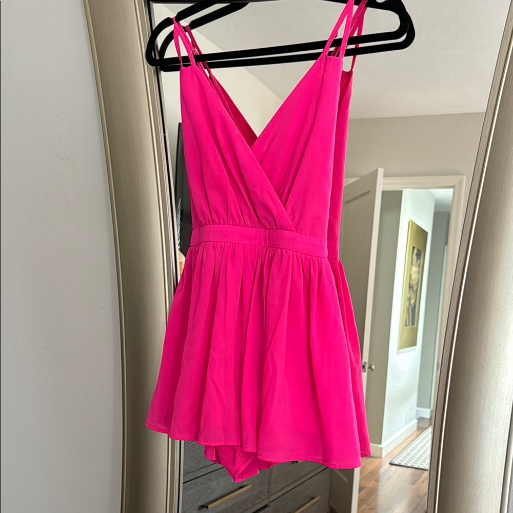 Hot Pink One Piece with Plunging V-Neck and Adjustable Straps
